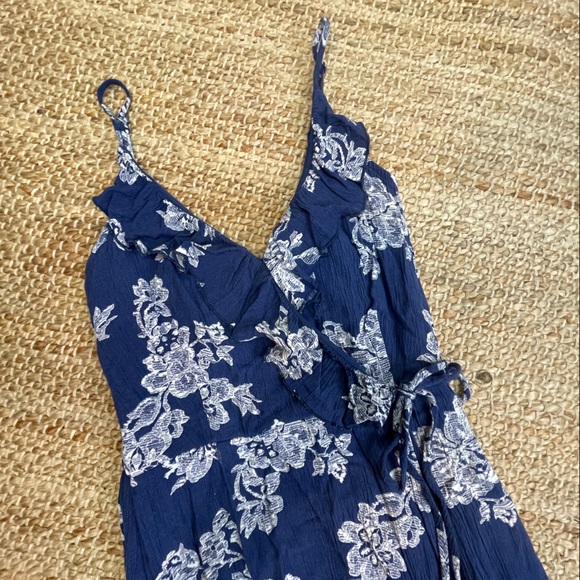 Blissful Breeze Navy Blue Floral Print Faux Wrap Maxi Dress - Picture 4 of 10